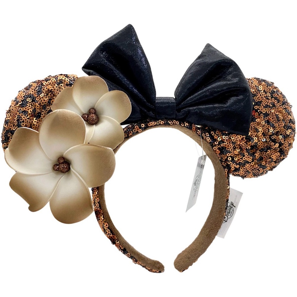 New Disney Parks Aulani Hawaii Flower Black Copper Plumeria Minnie Ears Headband